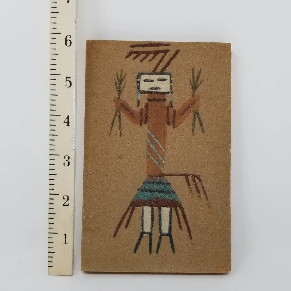 Kachina Sand Tile Wall Art Painting Yei Unframed Signed Native American 6 X 4